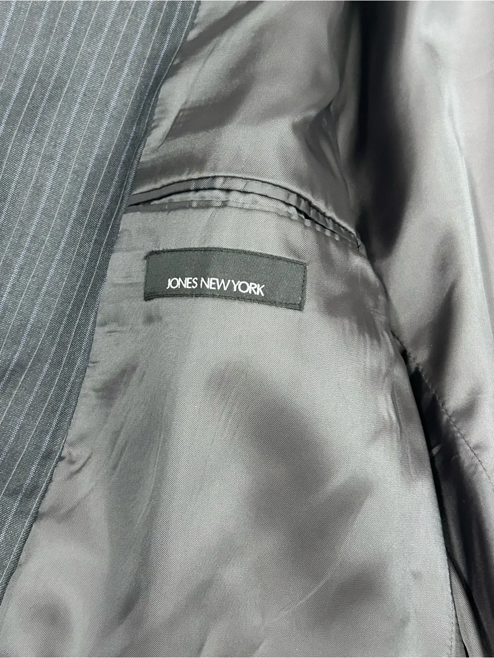 Jones New York Mens Size 46L Dark Blue Gray Pinstripe Wool Sport Coat Blazer